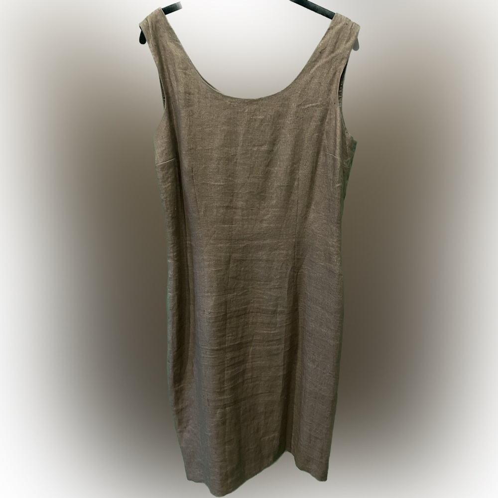 For Pete’s Sake- Dark brown 100% linen sleeveless dress.  Size 10